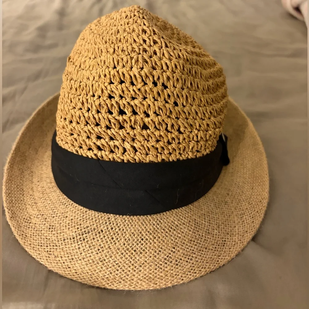 NWOT Steve Madden Straw Fedora Hat Tan Woven Hat with Black Band